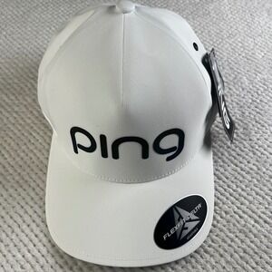 Ping Tour Delta Adjustable Golf Hat White Black Flexfit Stain Block Tech Cap